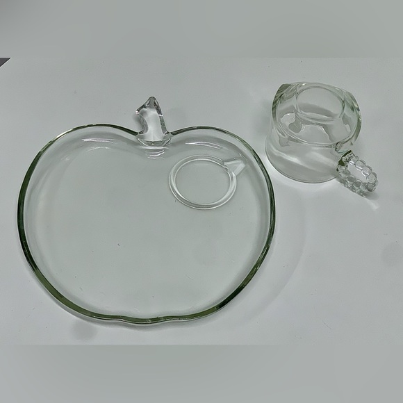 Mid Century Vtg 2 Piece Hazel Atlas Glass Apple Shaped Lunch Snack Plate & Cup - Picture 6 of 11